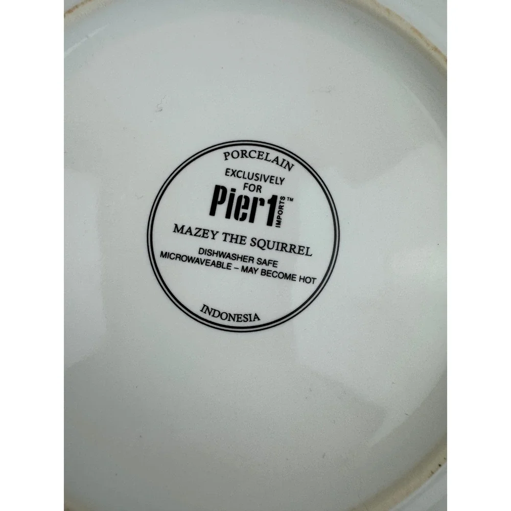 Pier 1 Mazey the Squirrel Porcelain Salad Plates Set 3 Autumn Fall Thanksgiving